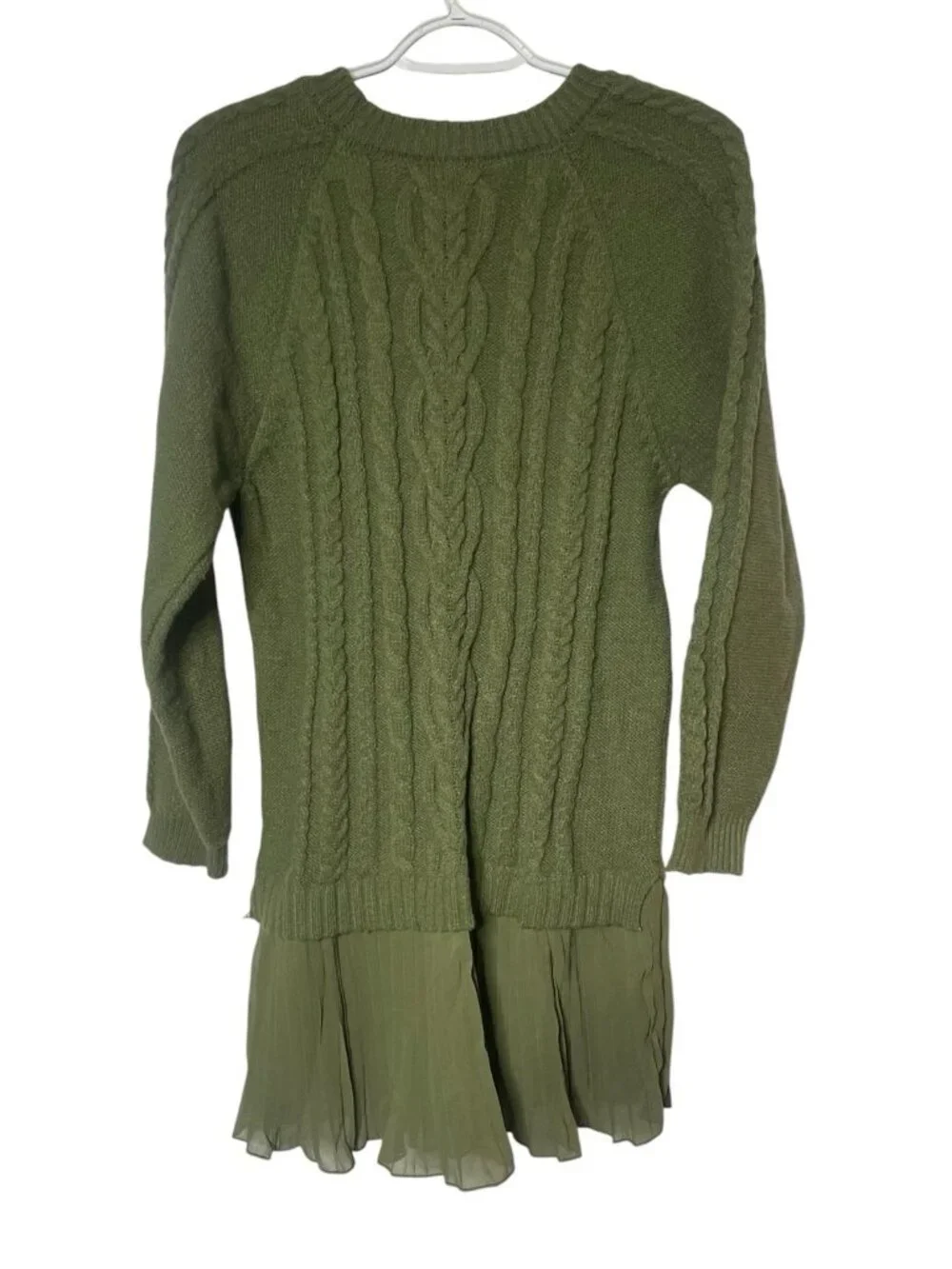 Sweater Dress Women’s S Green Pullover Cable Knit Pleated Skirt Preppy Academia - Picture 2 of 4
